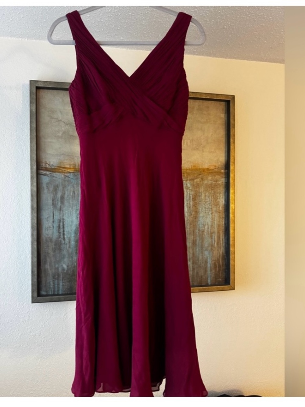 Anne Klein Sleeveless 100%silk V-Neck Red Mdi Dress